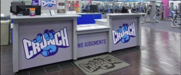 Image of the front lobby of a Crunch Fitness gym.
